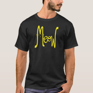 T-shirt Meow Minimal Jaune Script Moderne Chat Papa Typo