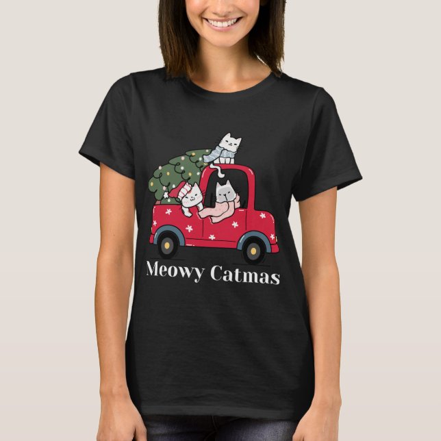 T-shirt Meowa Catmas Camion Rouge Chat Pyjama de Noël (Devant)