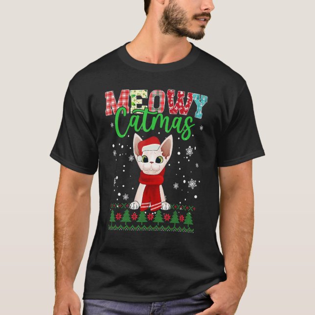 T-shirt Meowa Catmas Chat de Noël Père Noël Scarf laid (Devant)