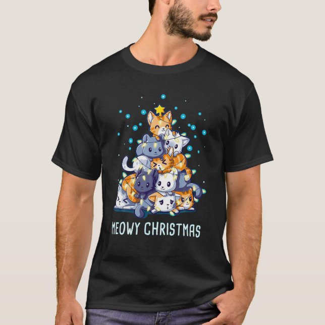 T-shirt Meowa Catmas Chat Flammes d'arbre de Noël Funny Ch (Devant)