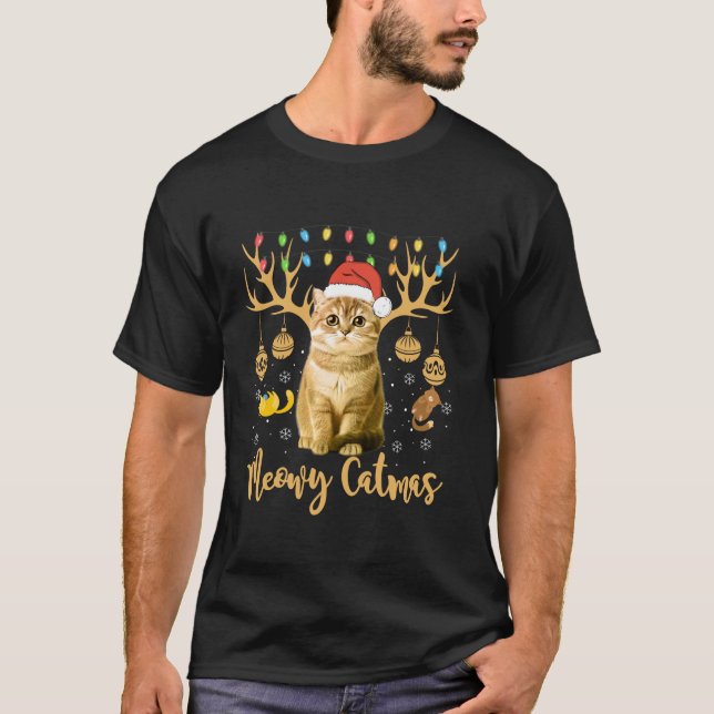 T-shirt Meowa Catmas Chat Noël Drôle Noël Hommes Femmes Sa (Devant)