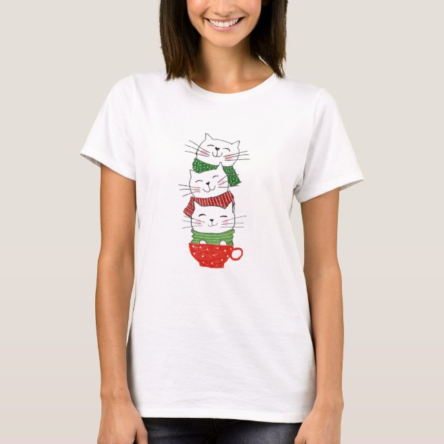 T-shirt MeowChristmas Trois Chats Écharpes Coupe Écharpe D (Devant)