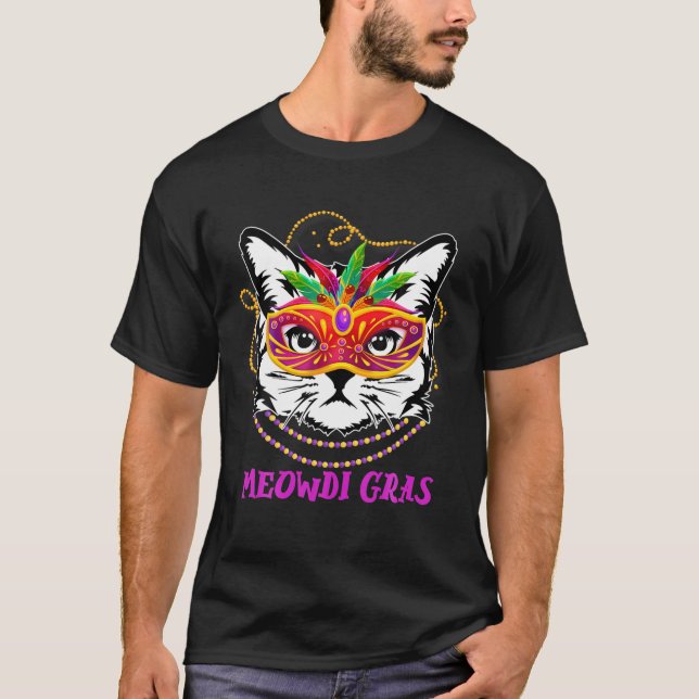 T-shirt Meowdi Gras Cute Cat Drôle Mardi Gras Costume Pour (Devant)