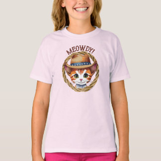 T-shirt Meowdy ! Cute Kitten portant un Casquette Cowboy