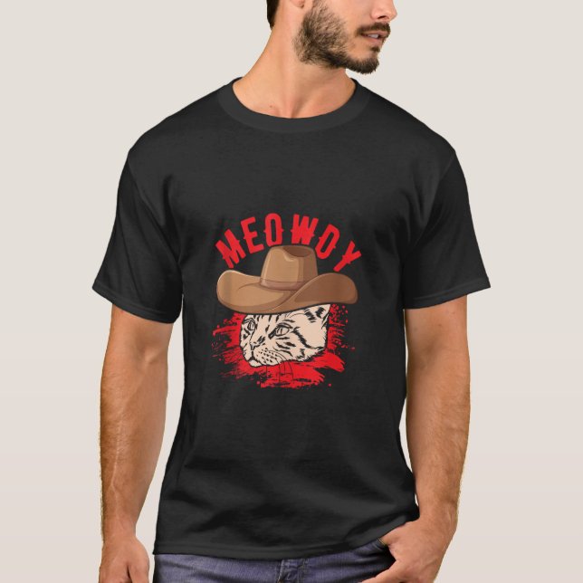 T-shirt Meowdy Funny Mashup Entre Meow Et Howdy Cat Mem (Devant)