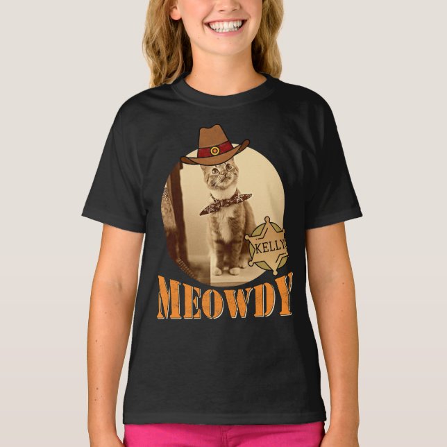 T-shirt Meowdy Texan Cat Cowboy Sheriff Personnalisé (Devant)