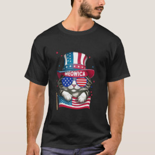T-shirt Meowica 4 juillet 2024 Chat American Flag USA Fun