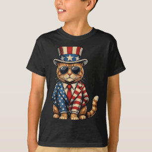 T-shirt Meowica 4 juillet Chat Drapeau américain Aamerica