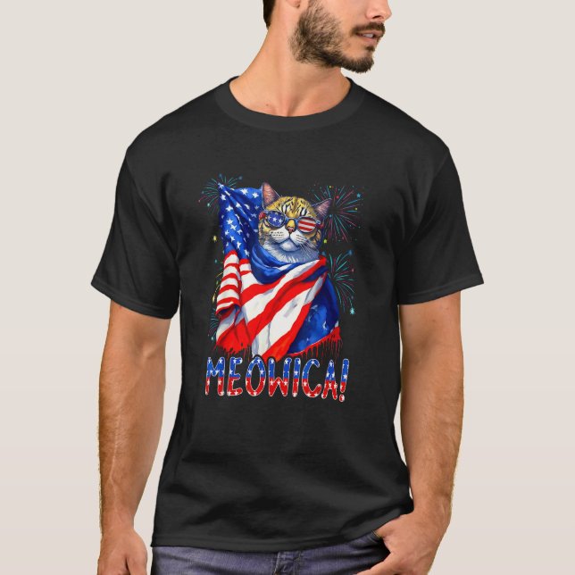 T-shirt MEOWICA Cat Sunglasses Cat Merica American Flag 4t (Devant)