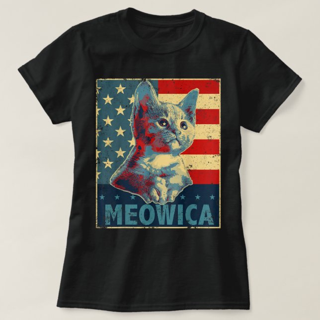 T-shirt Meowica Chat 4 juillet Drapeau Patriotique América (Design devant)