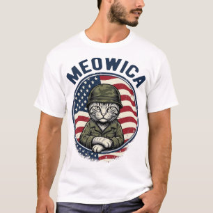 T-shirt Meowica Chat Patriotique Chemise Gravure Vintage D