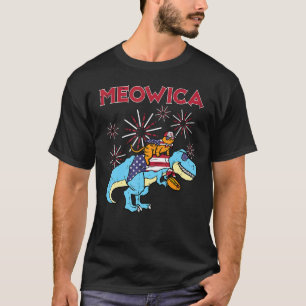 T-shirt Meowica Chat Sur Trex Hotdog Drapeau Américain 4 J