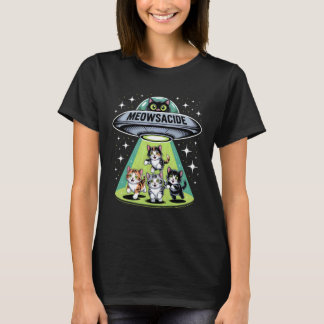 T-shirt Meowsacide Drôle OVNI Chat Abduction Alien Humour
