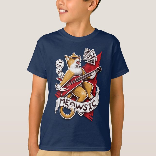T-shirt Meowsic - Chat Guitariste (Devant)