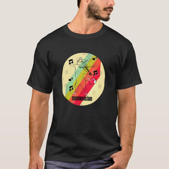 T-shirt Meowsician Fundy Chat Fiddle Violon Jazzy Feline (Devant)