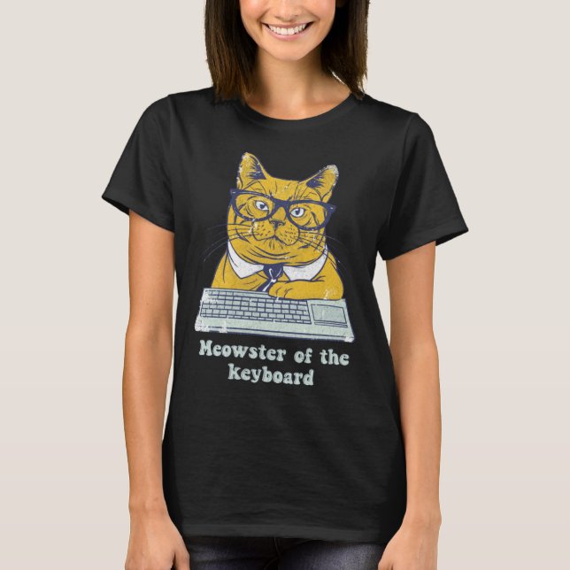 T-shirt Meowster Keyboard  Cat Working Pun Programmer Code (Devant)