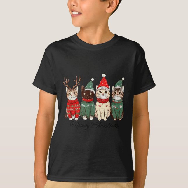 T-shirt Meowy Catmas Chat Noël Lumières Xmas Pyjama Chat (Devant)