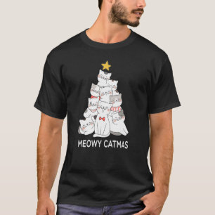 T-shirt Meowy Catmas Père Noël Chat Lumières de l'Arbre de