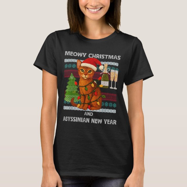 T-shirt Meowy Christmas Funny Abyssinian Cat Santa Hat Ugl (Devant)