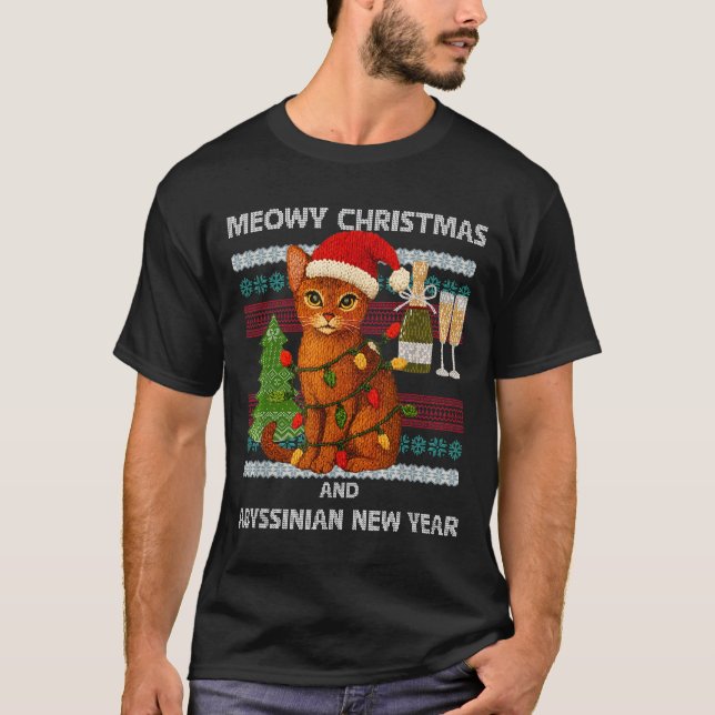T-shirt Meowy Christmas Funny Abyssinian Cat Santa Hat Ugl (Devant)