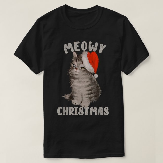 T-shirt Meowy Christmas Funny Cat Holiday Design (Design devant)