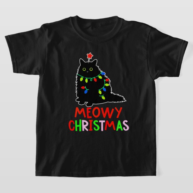 T-shirt Meowy Christmas Xmas Lights Black Cat Pajamas  (Poser)