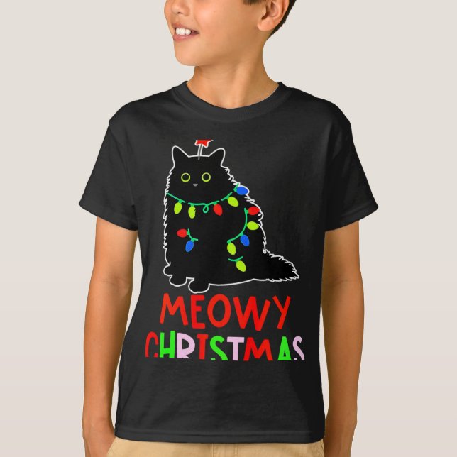 T-shirt Meowy Christmas Xmas Lights Black Cat Pajamas Todd (Devant)