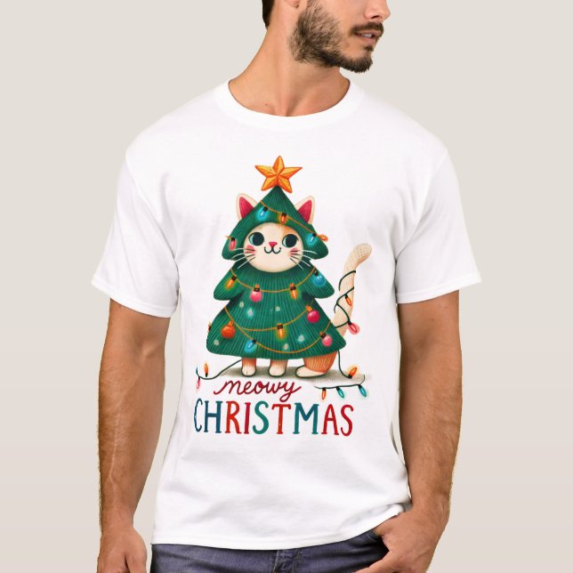 T-shirt Meowy Funny Christmas Cat  (Devant)