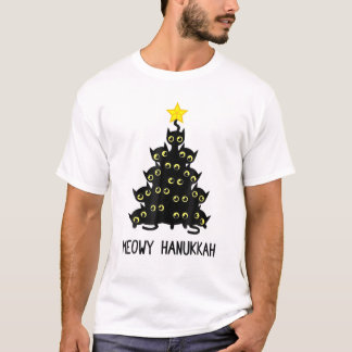 T-shirt Meowy Hanoukka Chat Arbre de Noël Juif Chanukah