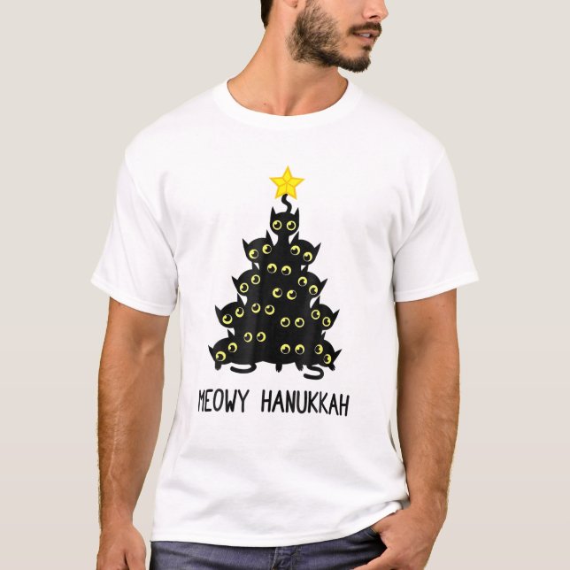 T-shirt Meowy Hanoukka Chat Arbre de Noël Juif Chanukah (Devant)