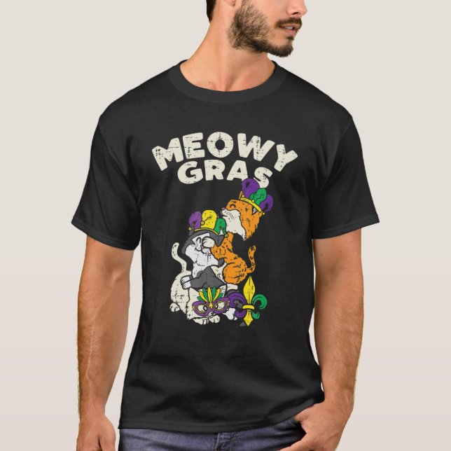 T-shirt Meowy Mardi Gras Funny Nola Propriétaire Amoureux  (Devant)