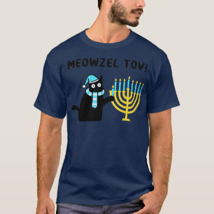 T-shirt Meowzel Tov Cadeau Chat Noir Mazel Tov Menorah Drô