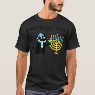 T-shirt Meowzel Tov Cadeau Chat Noir Mazel Tov Menorah Drô