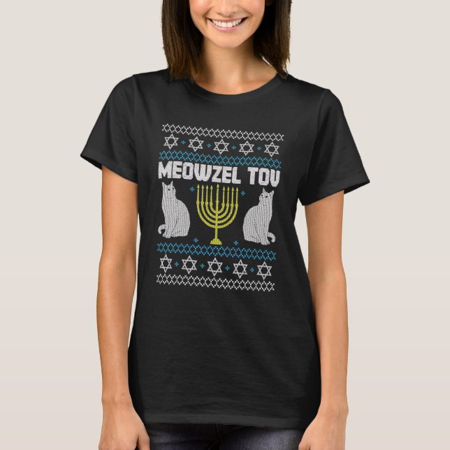 T-shirt Meowzel Tov Chanukah Juif Chat Propriétaire Ugly H (Devant)