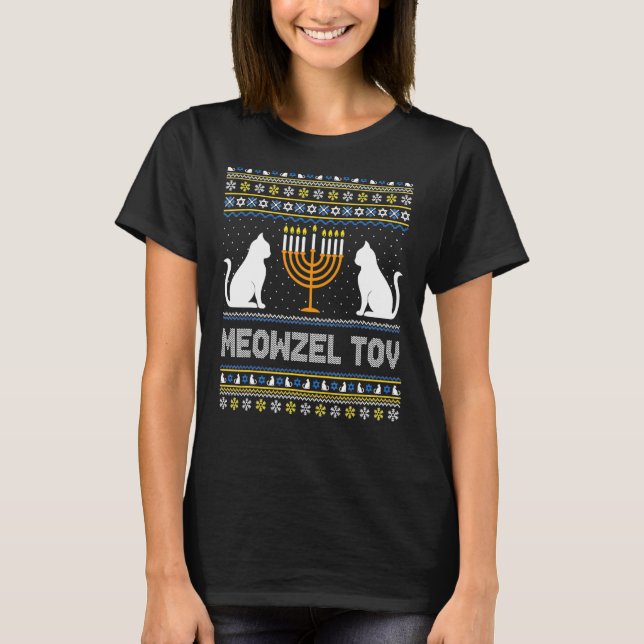 T-shirt meowzel tov chat juif menorah hanoukka chanukah c (Devant)