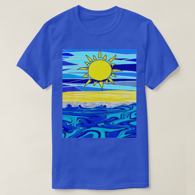 T-shirt Mer bleu jaune soleil (Design devant)