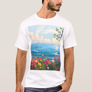 T-shirt Mer impressionniste avec jardin fleurissant