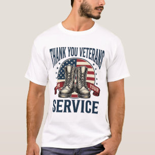 T-shirt Merci aux vétérans Bottes patriotiques Design vint