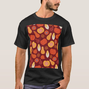 T-shirt Merci Citrouille Brown Motif sans Seamless.
