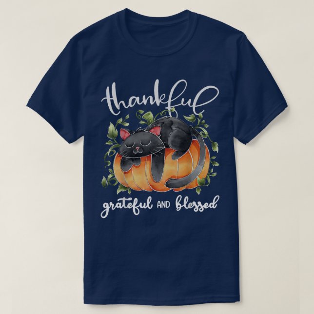 T-shirt Merci Grateful Citrouille Chat Thanksgiving (Design devant)