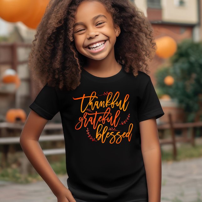 T-shirt Merci Grateful Script Thanksgiving (Sizes for all the family)