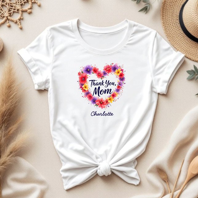 T-shirt Merci Maman | Fête des mères florales personnalisé (Créateur téléchargé)