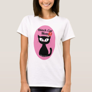 T-shirt Mère Chat Noir Mignon Dessin Animé Chat Noir avec