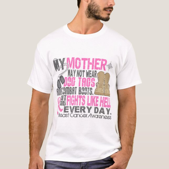 T-shirt Mère de cancer du sein d'étiquettes de chien (Devant)