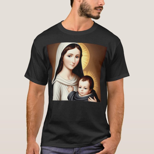 T-shirt Mère Marie et Bébé Jésus rétro (Devant)