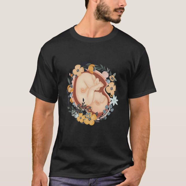 T-shirt Mère sage-femme enceinte du bébé de fleurs (Devant)