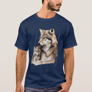 T-shirt Mère Wolf avec bébé Amis aquarelle