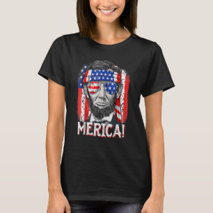 T-shirt Merica Abe Lincoln 4 juillet Hommes Drapeau Améric