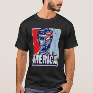 T-shirt Merica Abraham Lincoln 4 juillet America Drapeau P