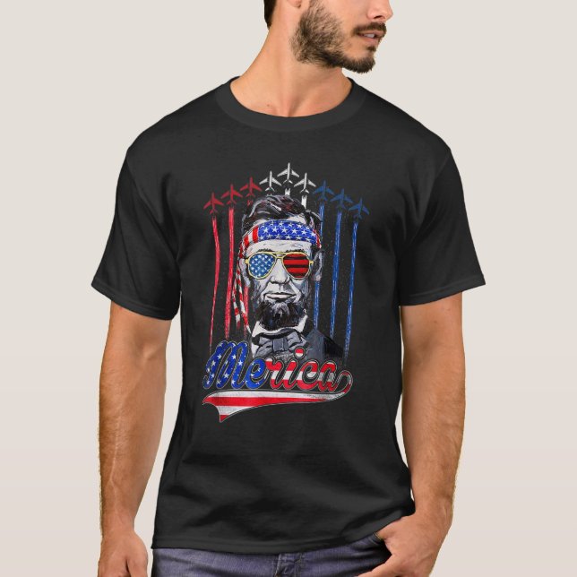 T-shirt Merica Abraham Lincoln 4 juillet Drapeau américain (Devant)